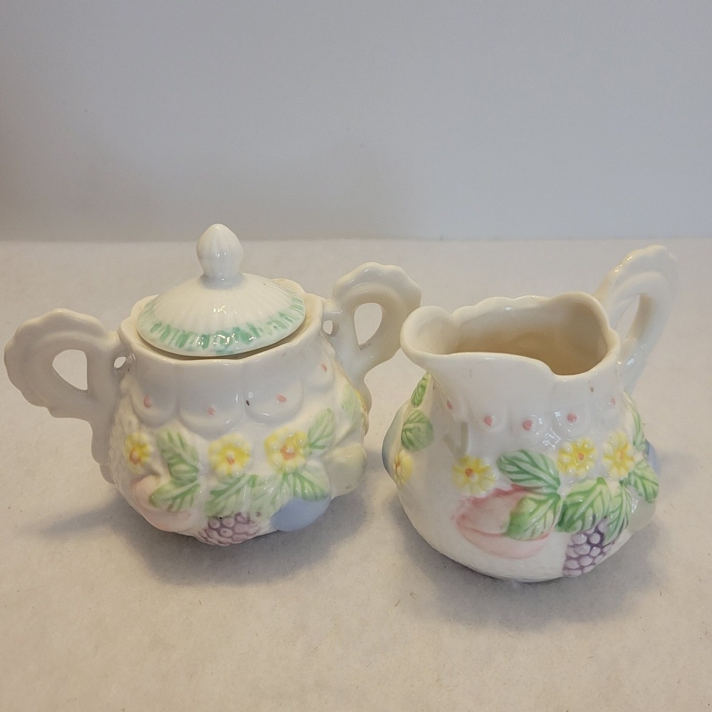 Creamer Sugar Set Fruit Floral Pastel Spring‎ Summer Serve ware Kitchen